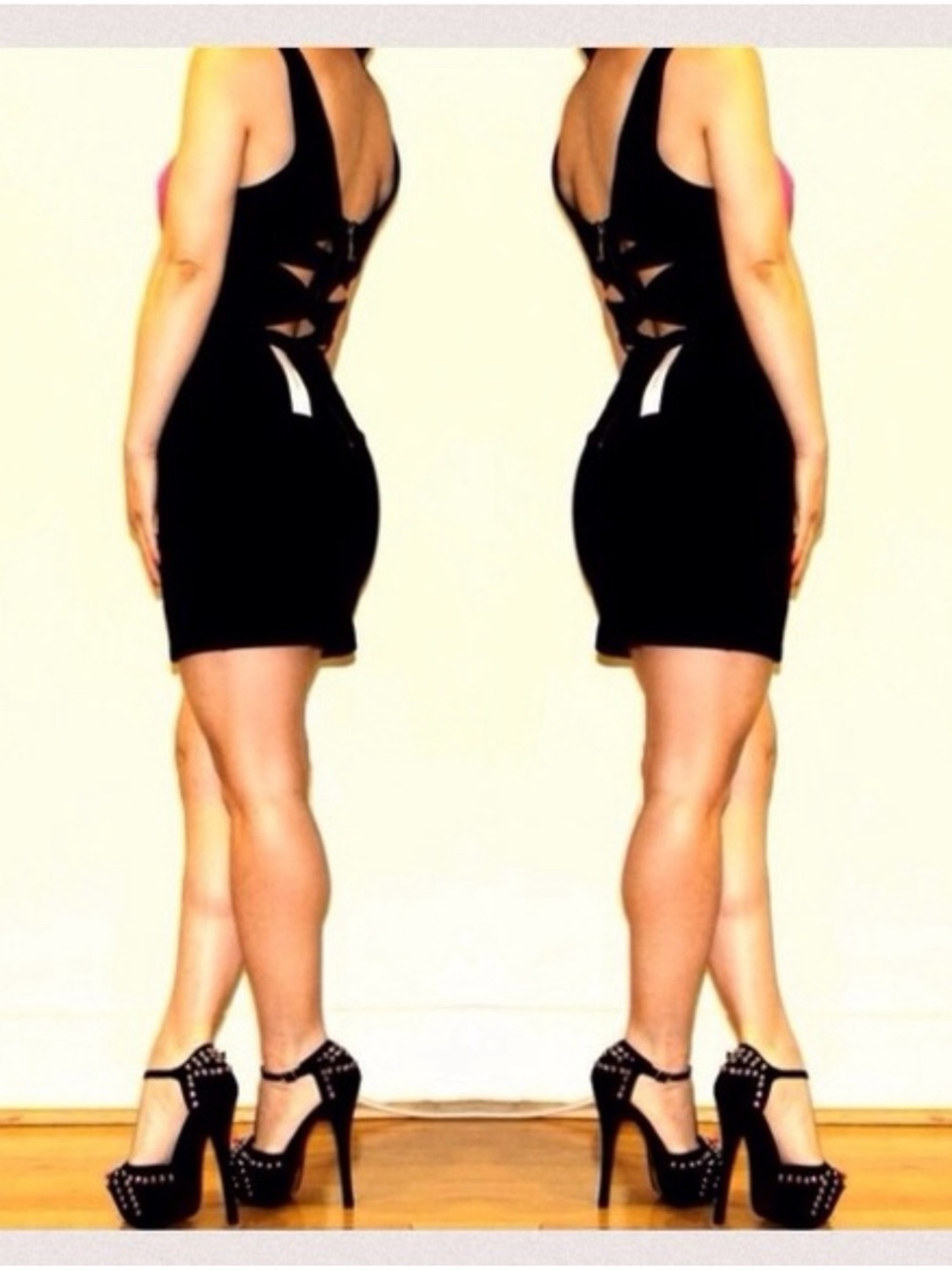 Bebe Black and Fuchsia Color Block Mini Dress with Cut Out Back - Picture 1 of 3